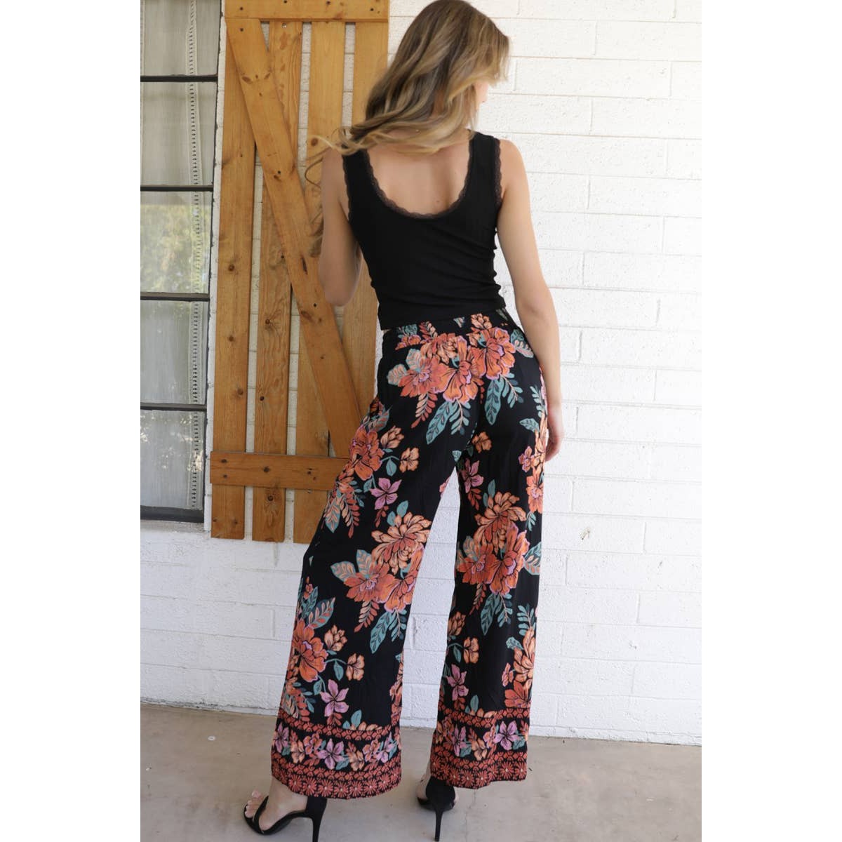 PRINTED WIDE LEG PANTS WITH TIE WAIST - The Feral Market