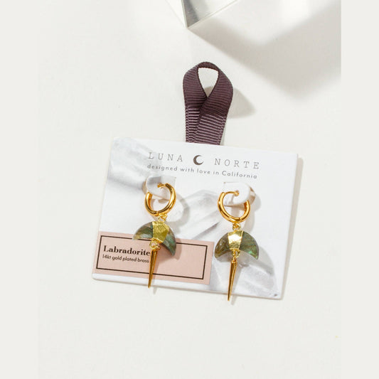 Crescent Horn Spike Huggie Hoop Earrings- Labradorite