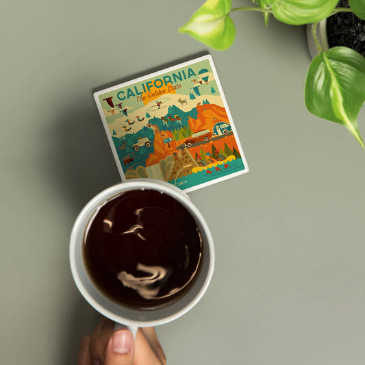 CERAMIC COASTER California The Golden State Geometric - The Feral Market