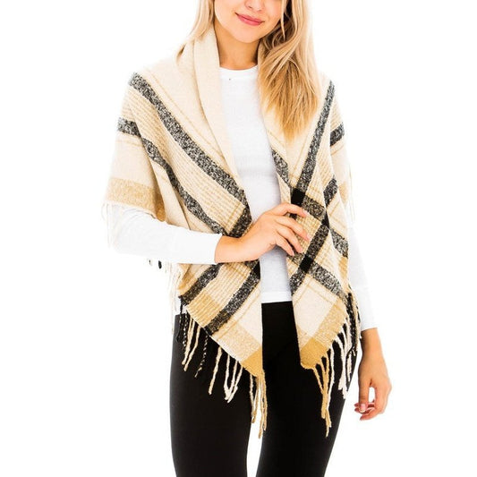 Beige Blanket Fringe Scarf
