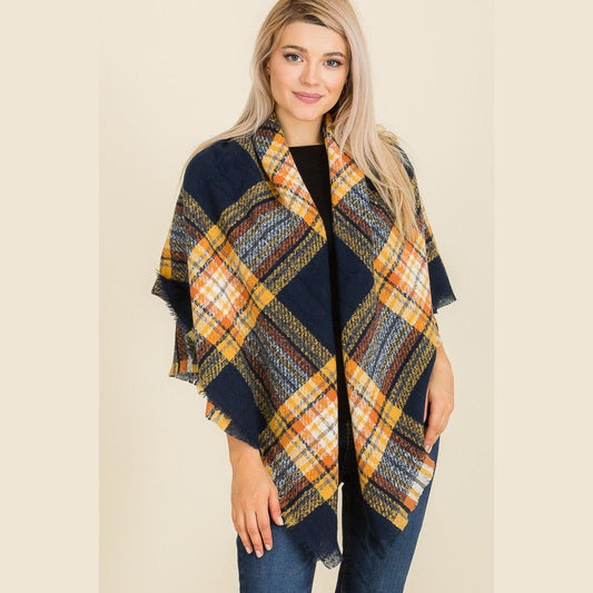Navy Mustard Blanket Scarf