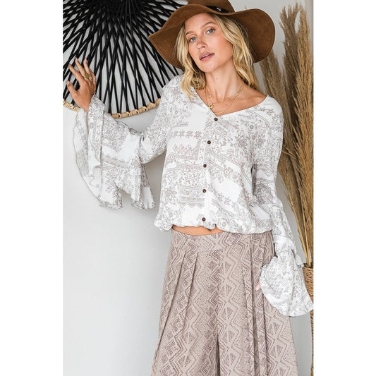 Floral Print Layered Sleeve Cropped Top