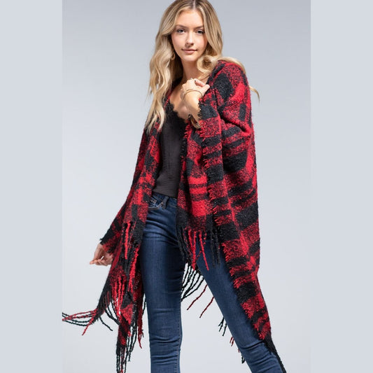 Plush Plaid Ruana with Hood