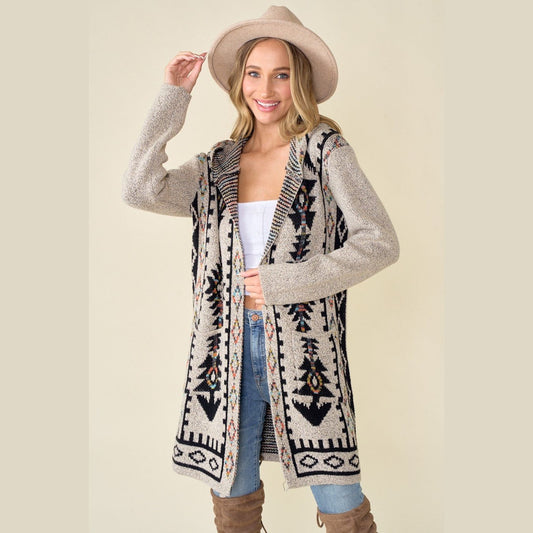 Anika Hooded Cardigan with Rainbow Aztec