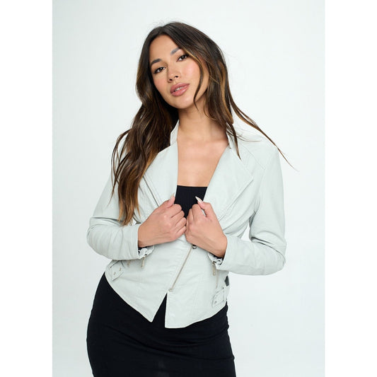 Breann Off White Vegan Leather Jacket