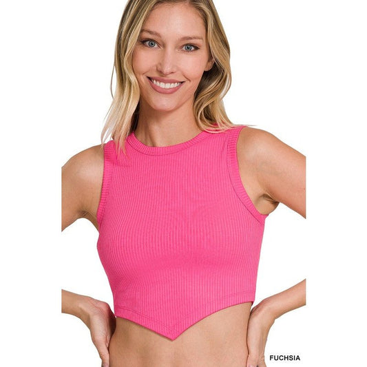 Ribbed V-Line Hem Crop Tank Top