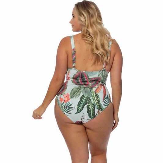 Tropical Leaf Print One Piece Plus Size Swimsuit