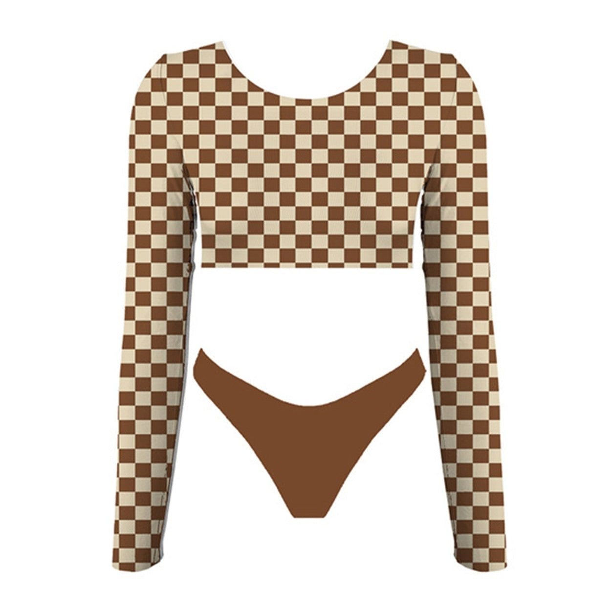 Coffee Checker Long Sleeve Swimsuit Set