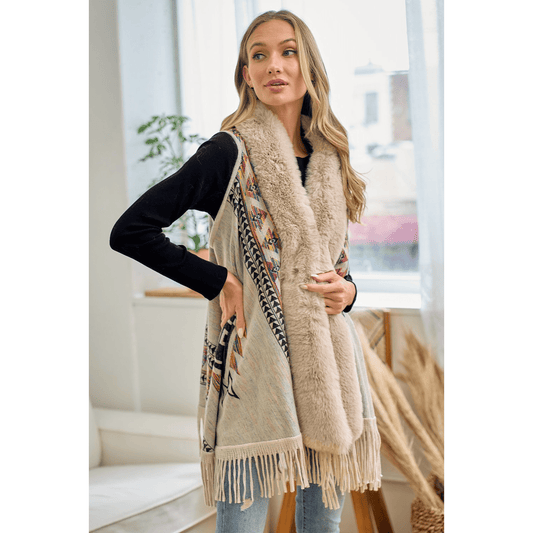 Tiva Faux Fur Trim Cardigan Vest
