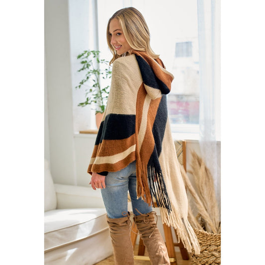 Color Block Hooded Poncho