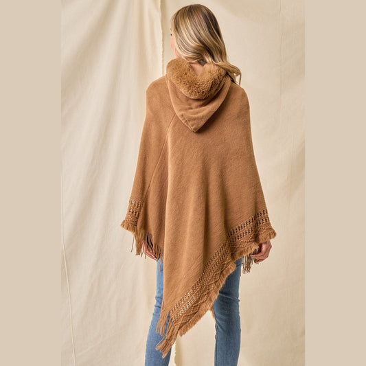 Faux Fur Trim Poncho