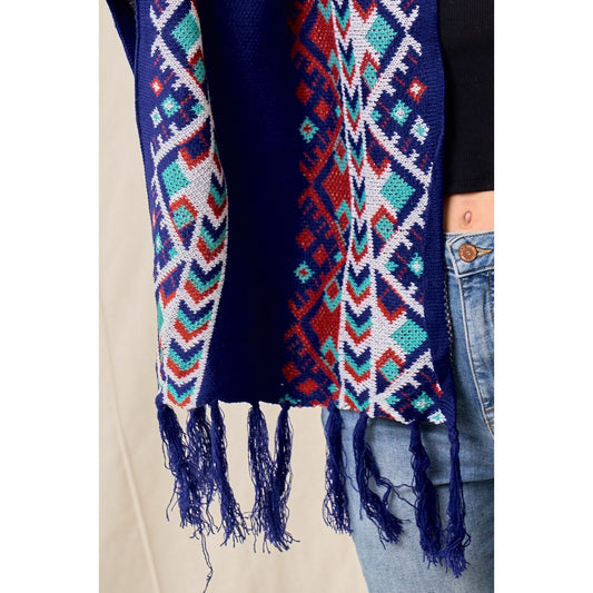 Izel Sweater Shawl Wrap with Aztec Pattern
