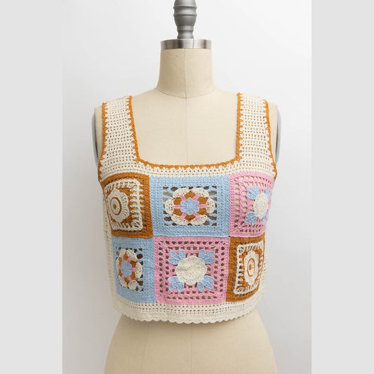 Floral Mosaic Embroidered Crochet Top