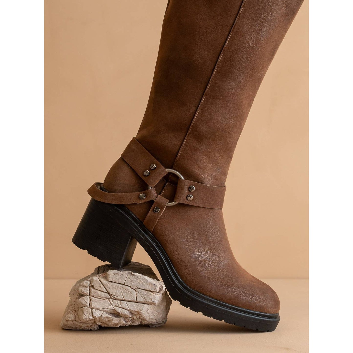 The Leanne | Coffee Moto Knee High Boot