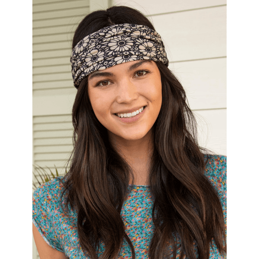 Full Boho Bandeau® Headband - Black White Daisies