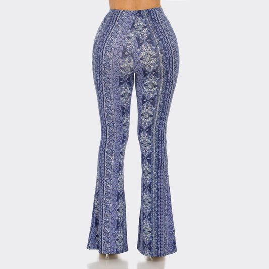 Soft Blue Floral Filigree Flare Pants