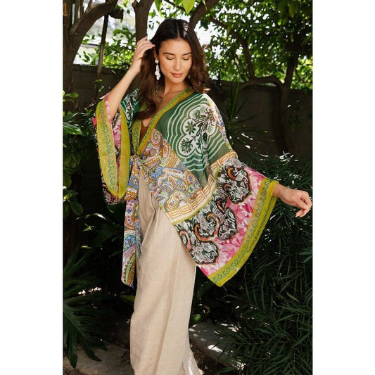 Boho Chic Tie Front Wrap w/Armholes