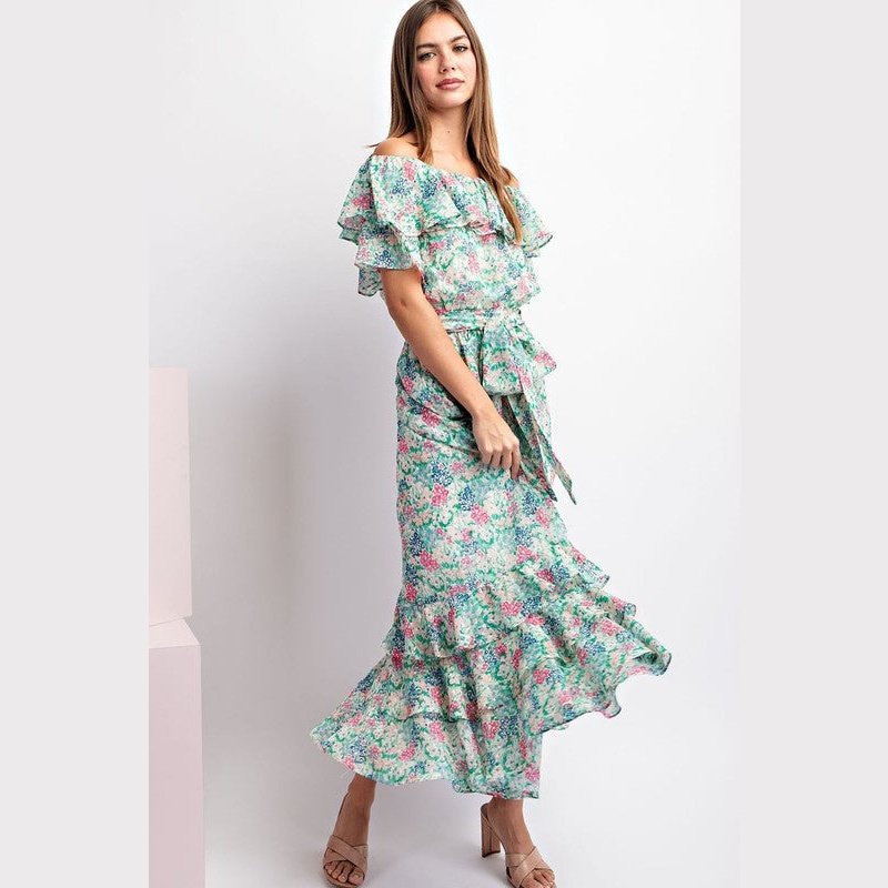 Elodie Floral Off Shoulder Maxi Dress - Emerald / Small Elodie Floral Off Shoulder Maxi Dress - Emerald / Small