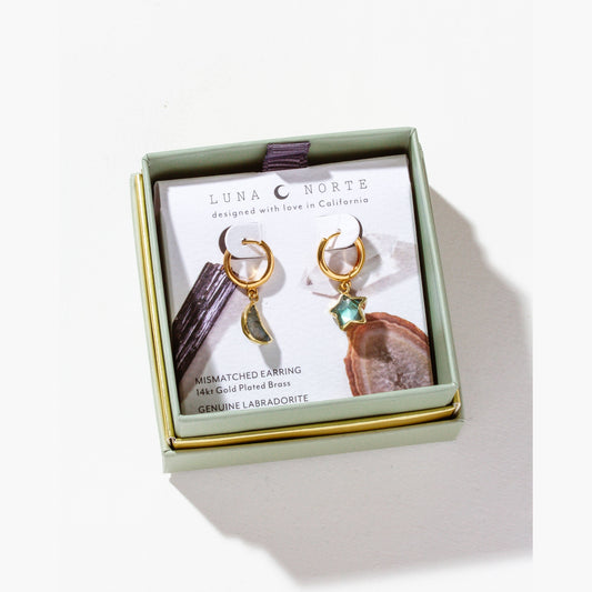 Sky Gazing Mismatched Hoop Earrings- Labradorite