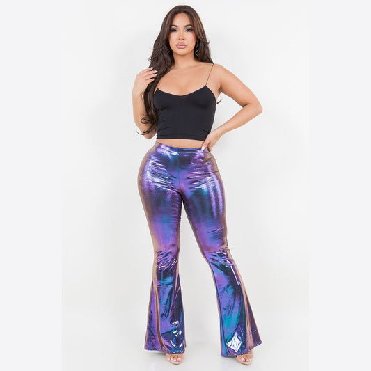 Metallic Shine Flare Pants