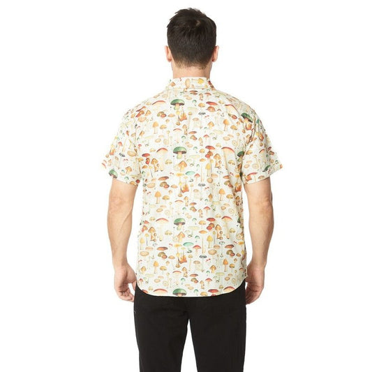 Men's Mushroom Print Canvas Short Sleeve Flat Collar Solid Shirt