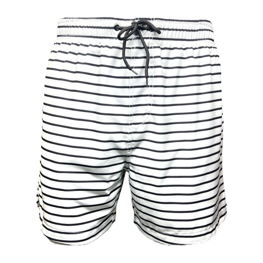 Men's Swim Short - White and Black Stripes