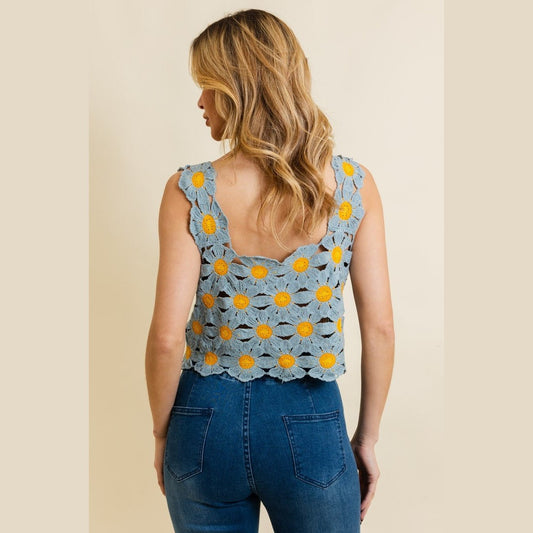 Spring Daisy Crochet Crop Top