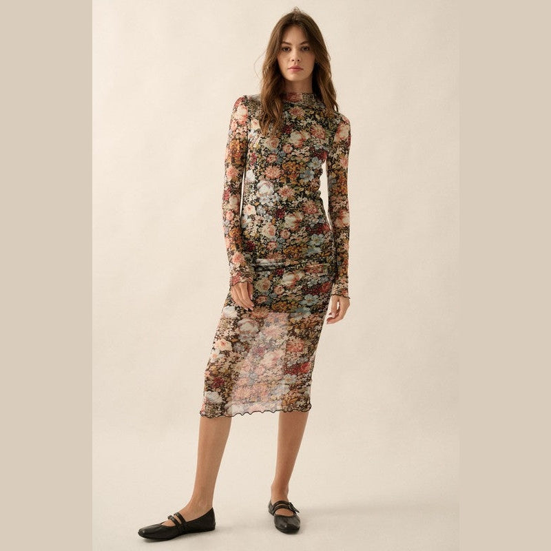 Cassia Floral Knit Lettuce-Edge Midi Dress – The Feral Market