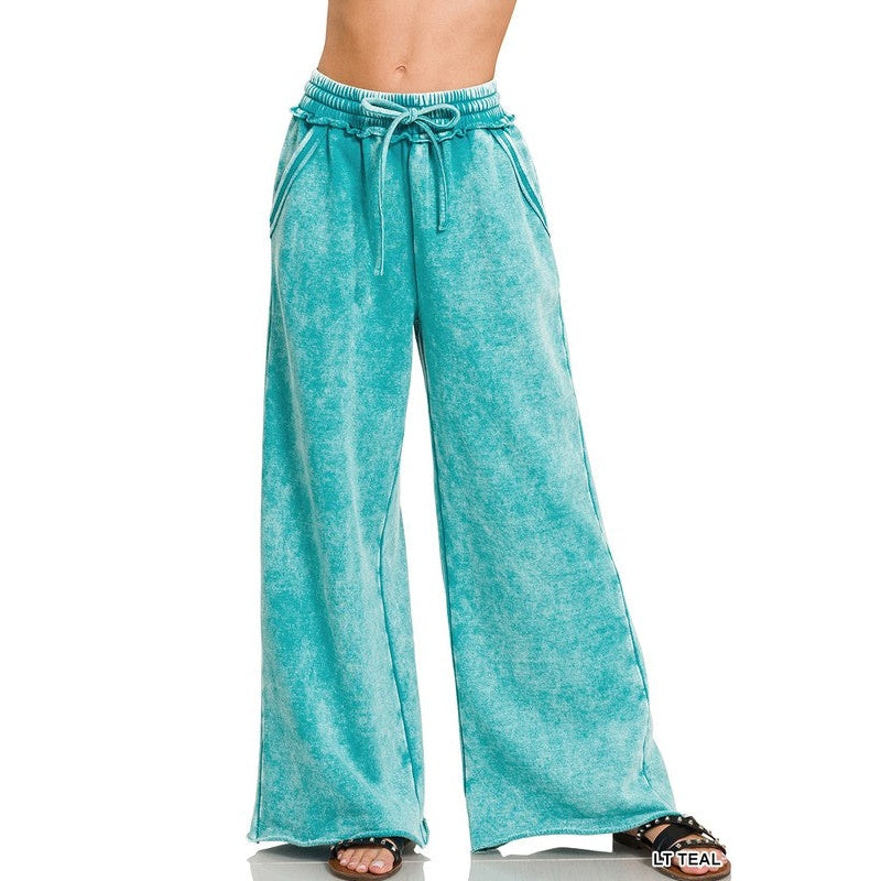Acid Wash Fleece Palazzo Sweatpants - The Feral Market