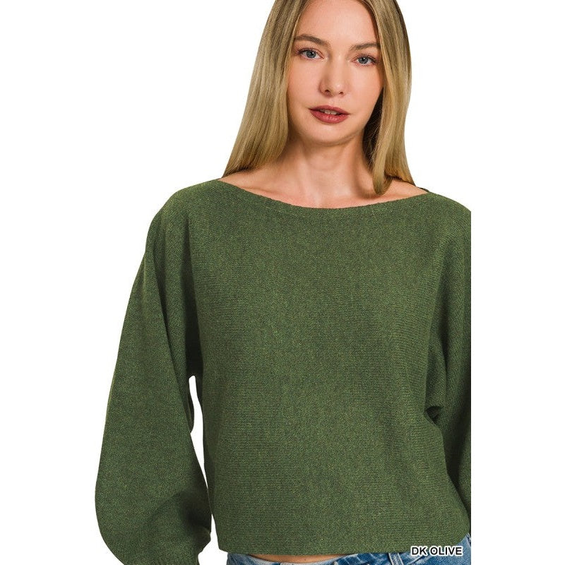 Boat Neck Balloon Sleeve Sweater