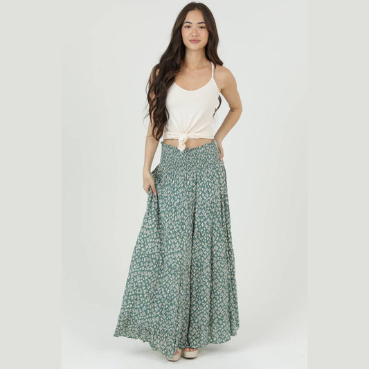 CACTUS PRINT SMOCKED WAIST TIERED A LINE MAXI SKI - The Feral Market