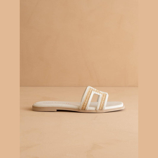 The Ena | White H Cutout Raffia Slide