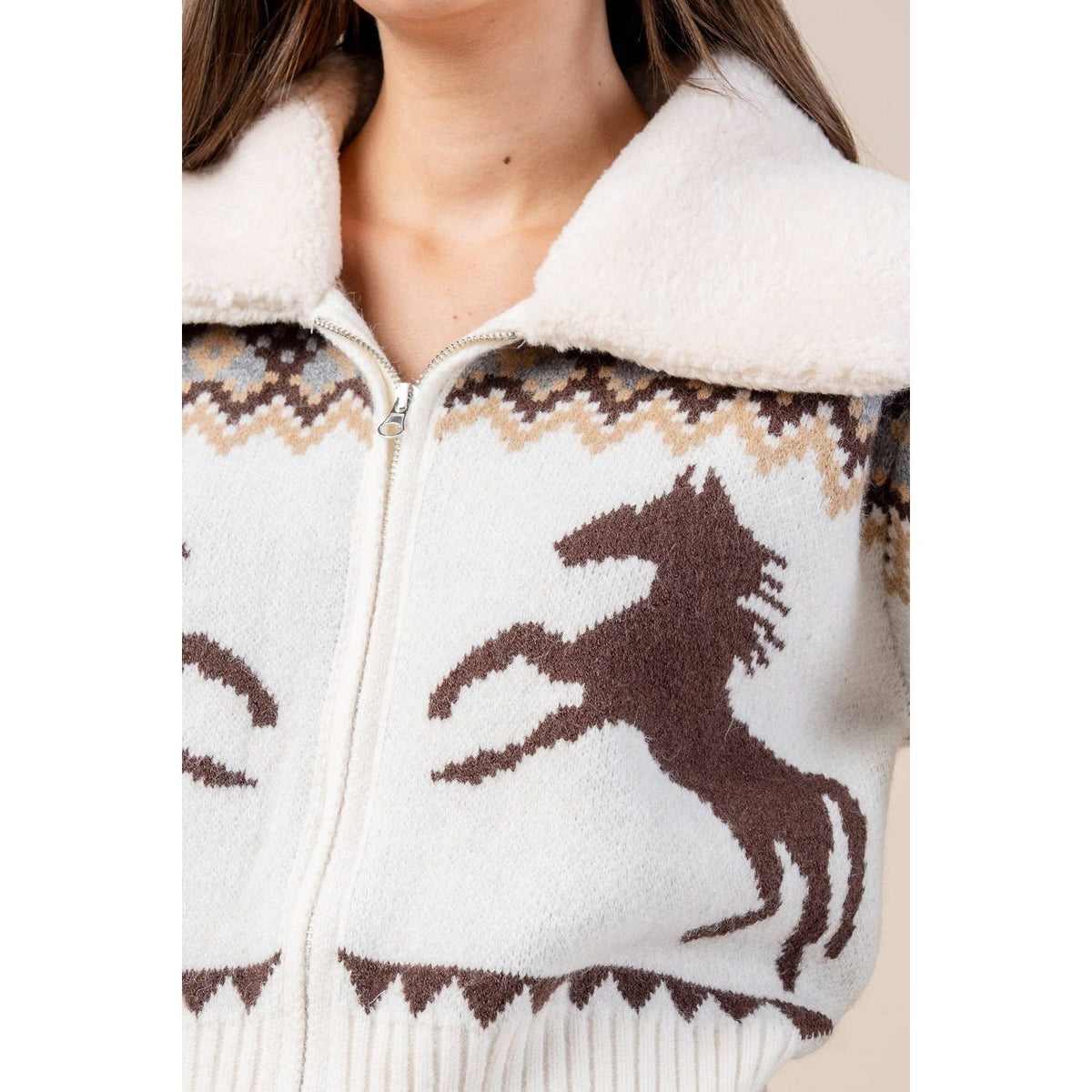Horses Zip Sweater Cardigan - The Feral Market