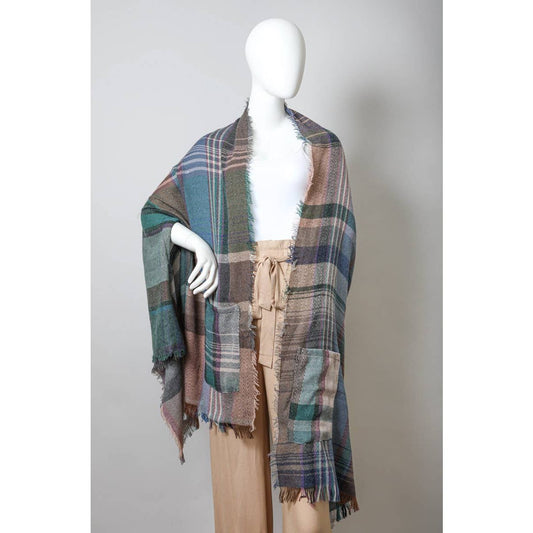 Multicolor Plaid Pocket Ruana
