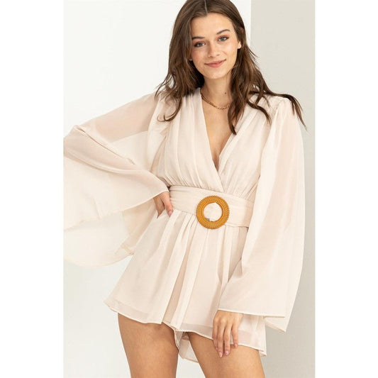 Imagine Romance Belted Open-Back Romper