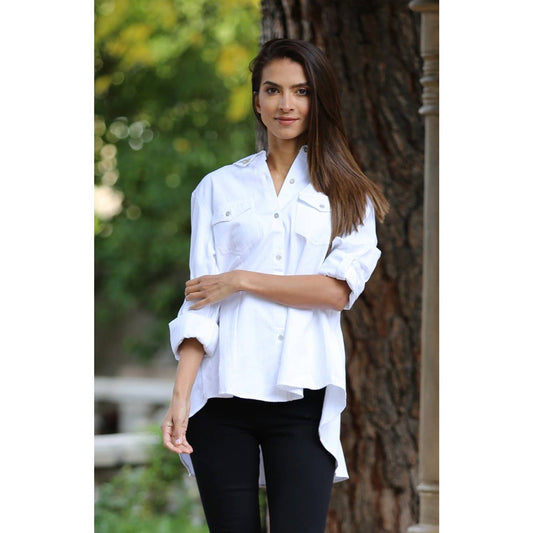 Floral Filagree Embroidered Denim Shirt