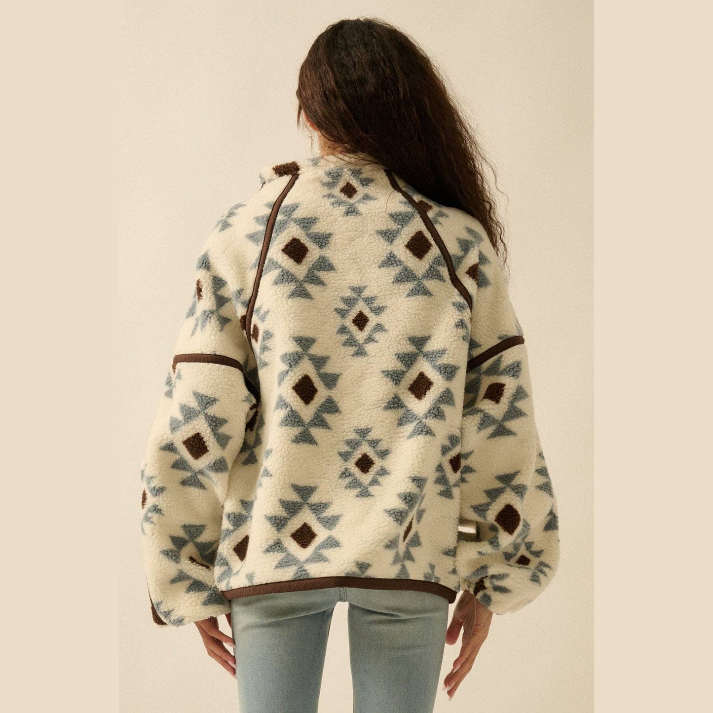 Geometric-Print Sherpa Fleece Half-Zip Pullover
