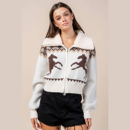 Horses Zip Sweater Cardigan - The Feral Market