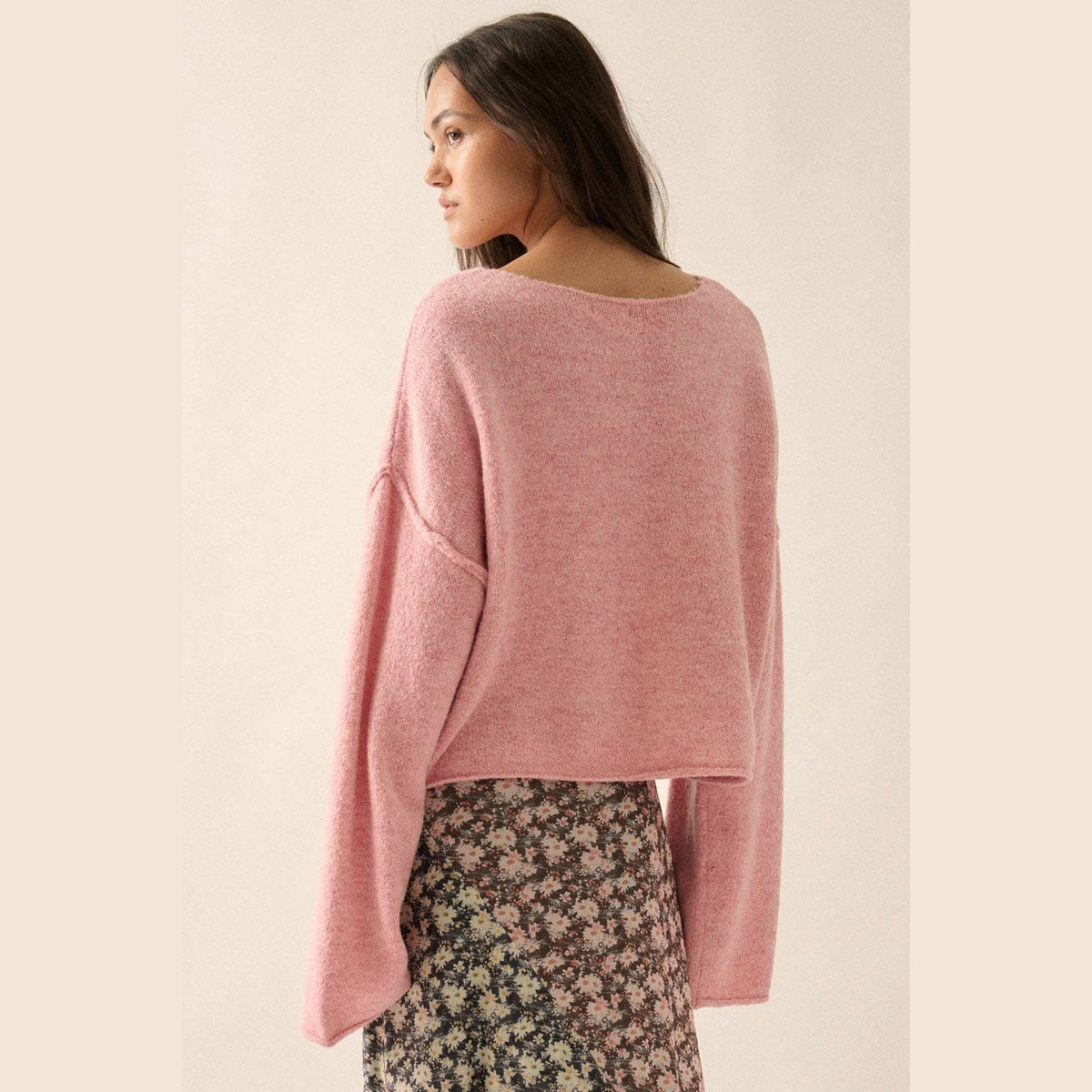 Solid Textured Knit Exposed-Seam Loose-Fit Sweater - The Feral Market