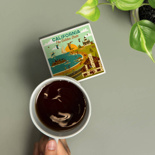 CERAMIC COASTER California, The Golden State, Geometric