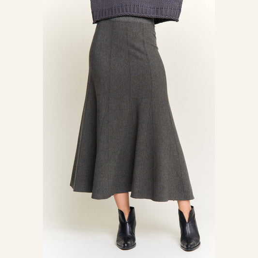 Ribbed Knit Pleated Midi Skirt
