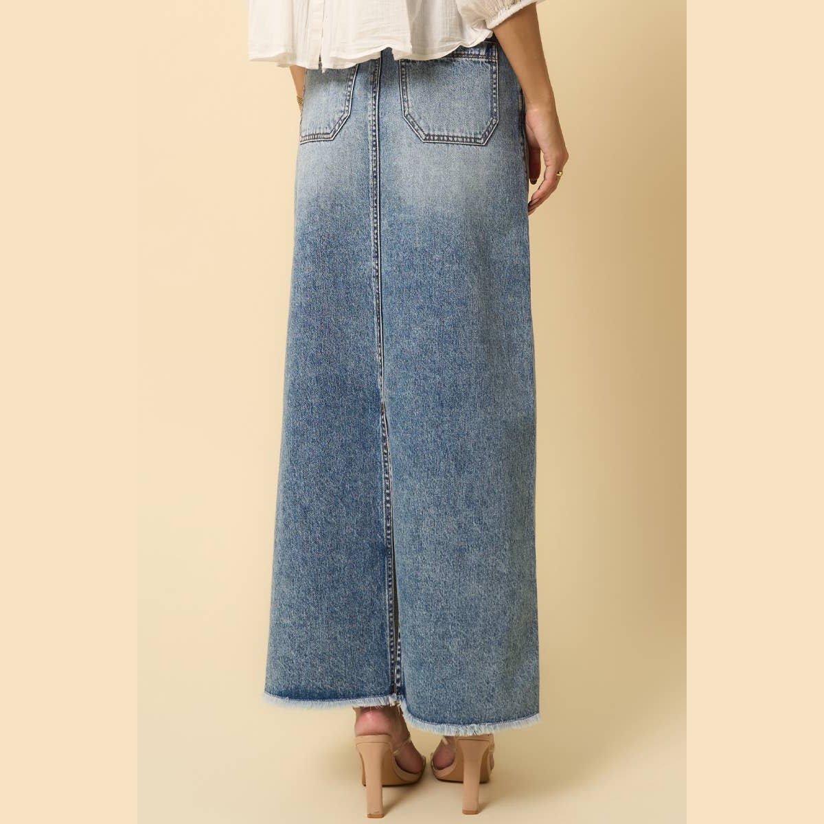 Fray Hem Frayed Hem High Rise Flared Maxi Skirt
