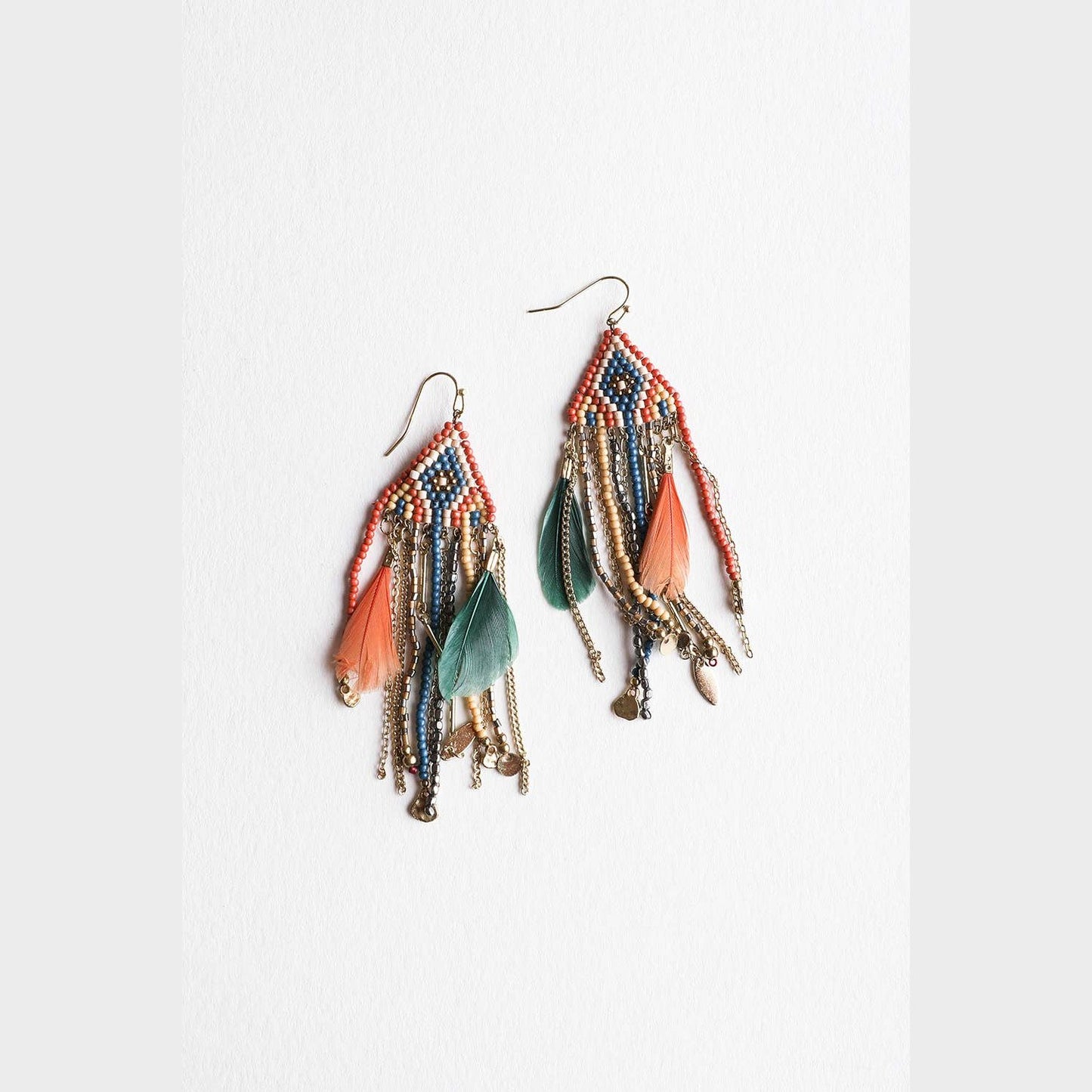 π Statement Fringe Feather Bead Earrings