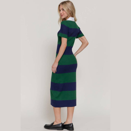 Short Sleeve Wide Stripe Knit Polo Dress