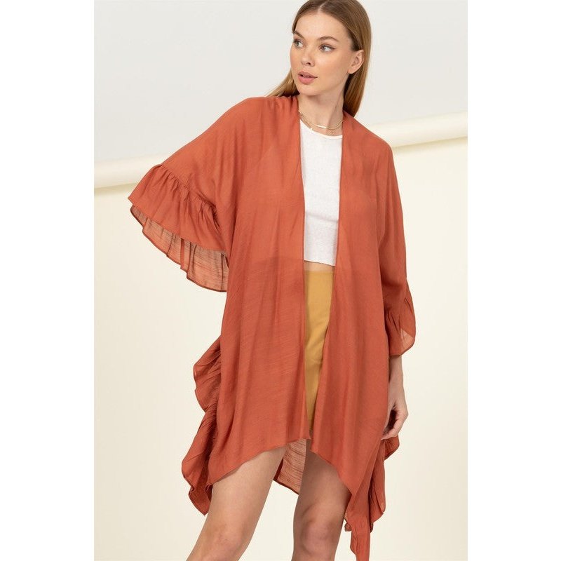 Open Shawl with Side Ruffle Trim