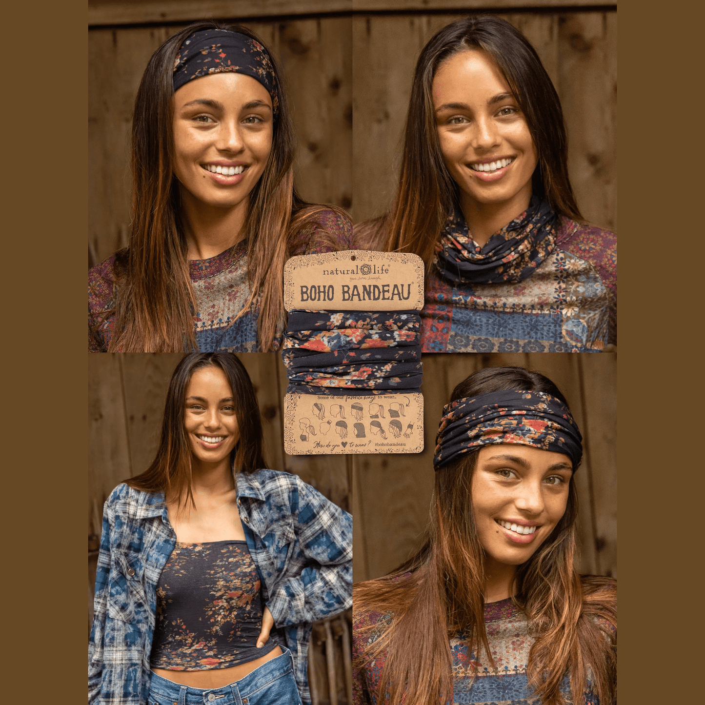 Full Boho Bandeau® Headband - Black Red Bouquets