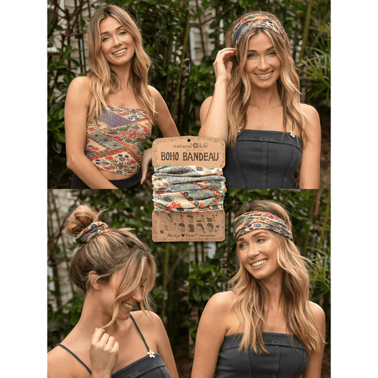 Full Boho Bandeau® Headband - Mandala Patchwork Cream