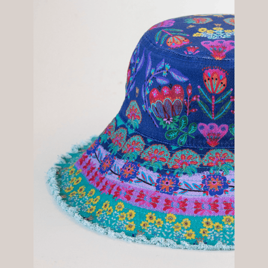Sandy Days Bucket Hat - Navy Folk Flower