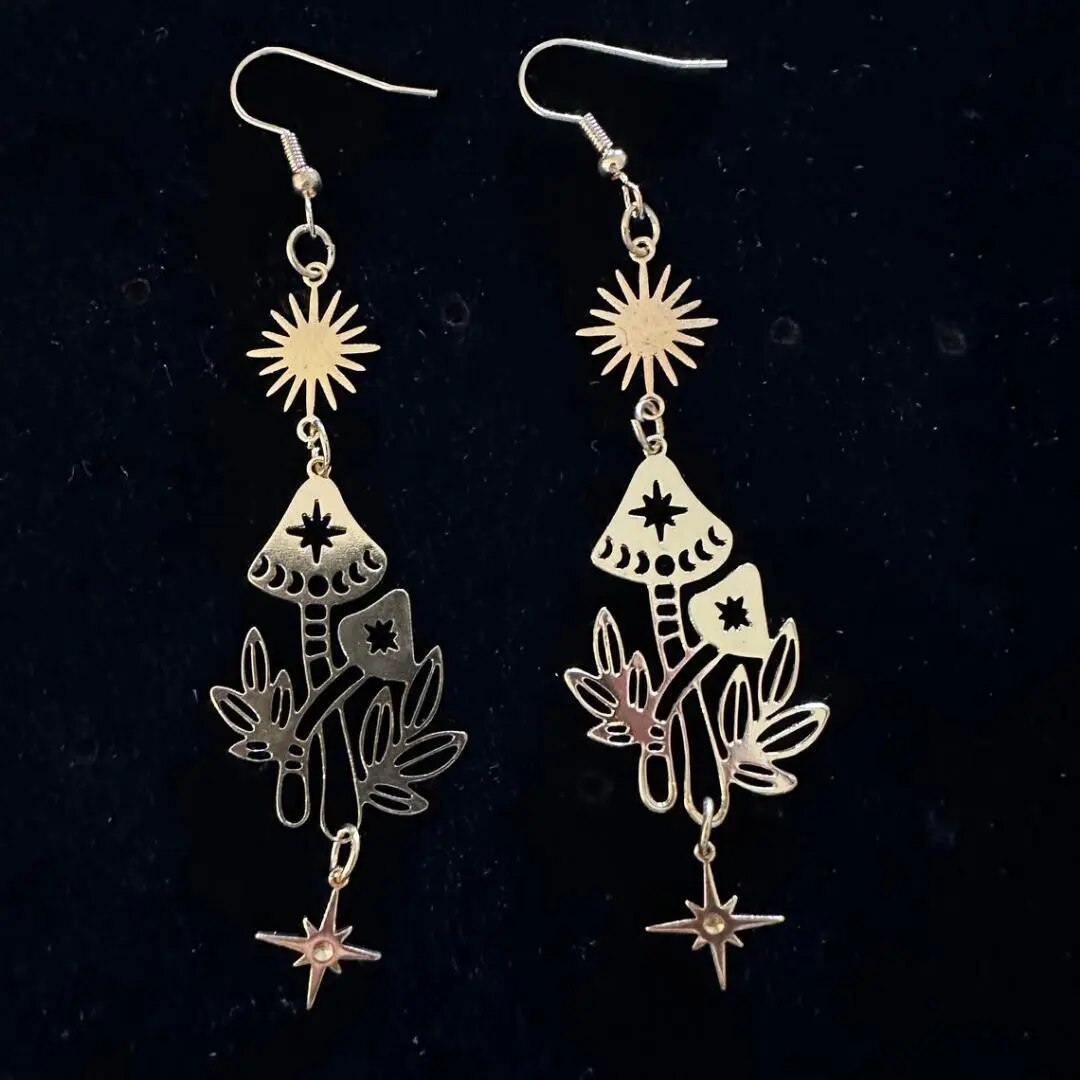 Lunar Phase Mushroom Earrings