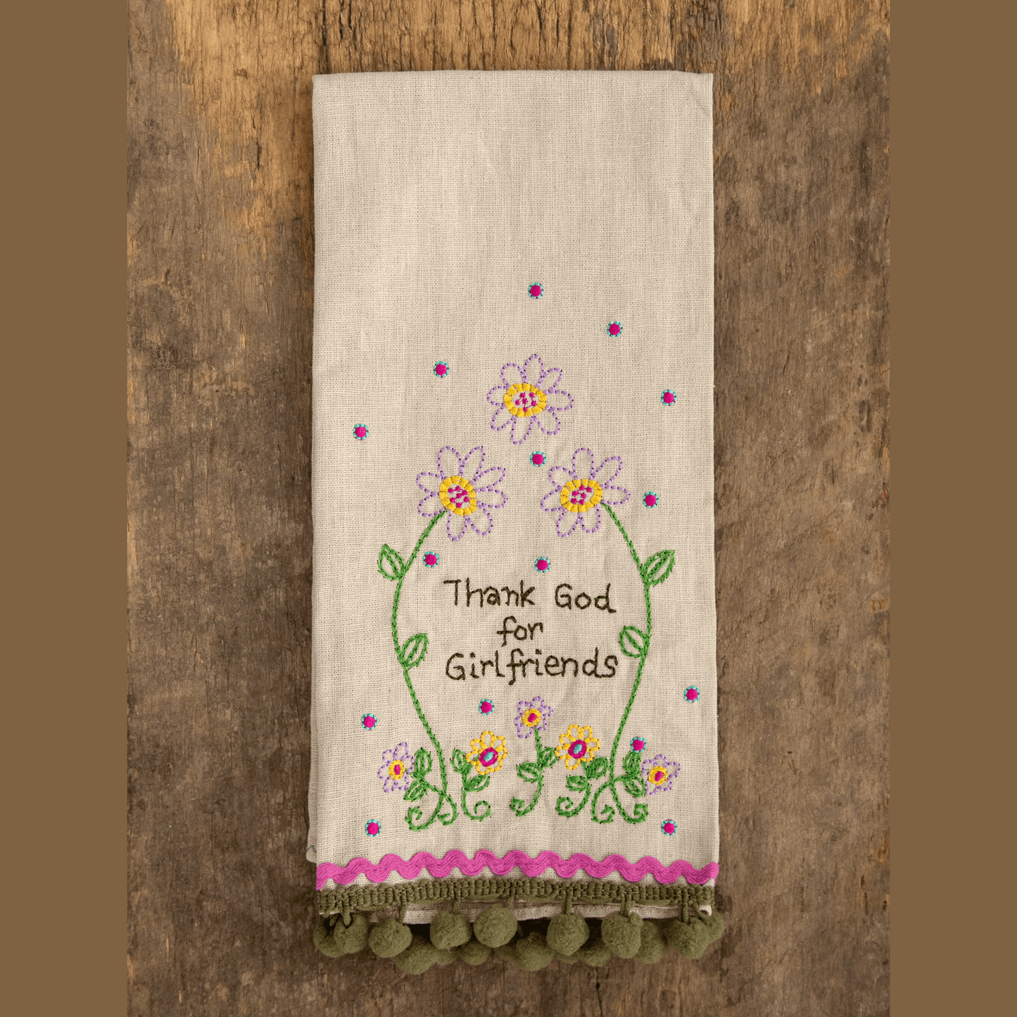 Linen Embroidered Hand Towel - Girlfriends